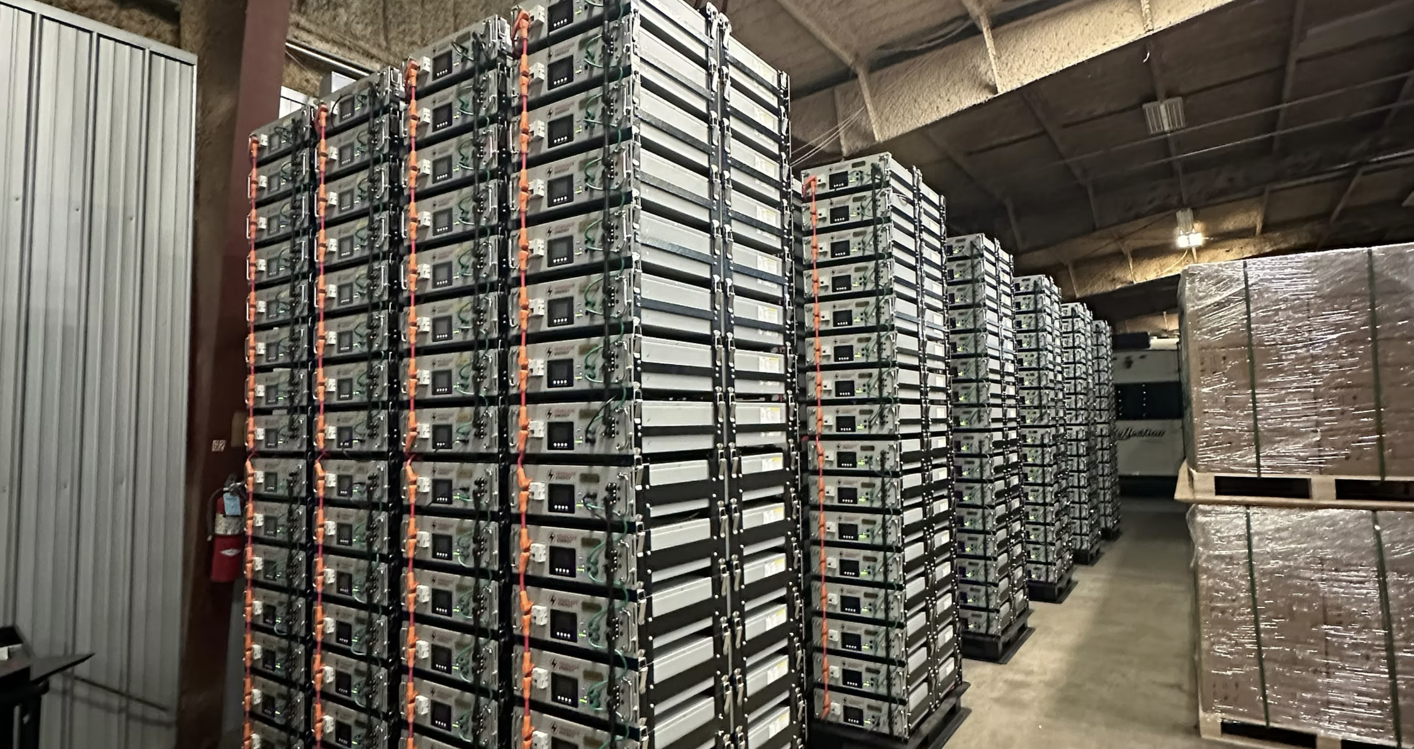 Battery racks inside warehouse